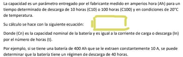 espacio dónde se supone debería ir la ecuación para calcular la capacidad de la batería